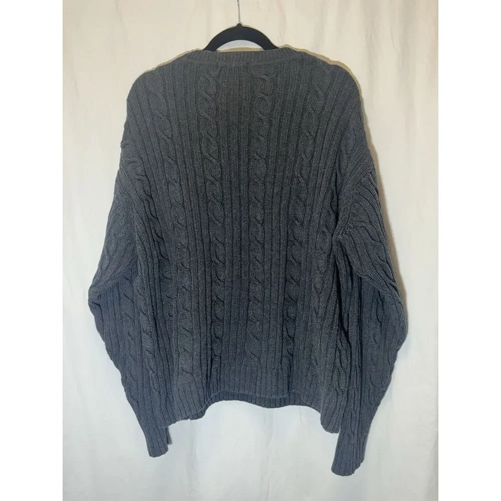Hunt Club Cable Knit Sweater Men's XL Long Sleeve Dark GrayCrew Neck Cotton‎ G19